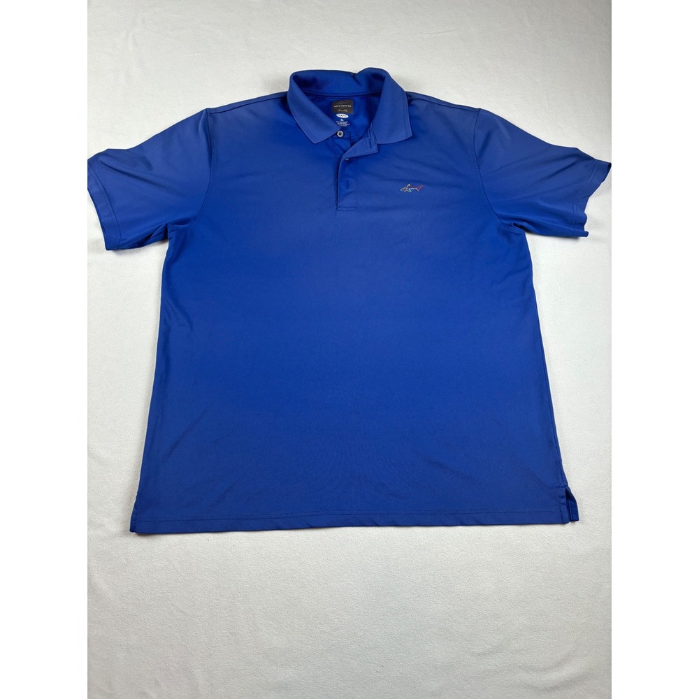 Greg Norman Tasso Elba Mens XL Blue Play Dry Golf Polo Shirt Short Sleeve Shark